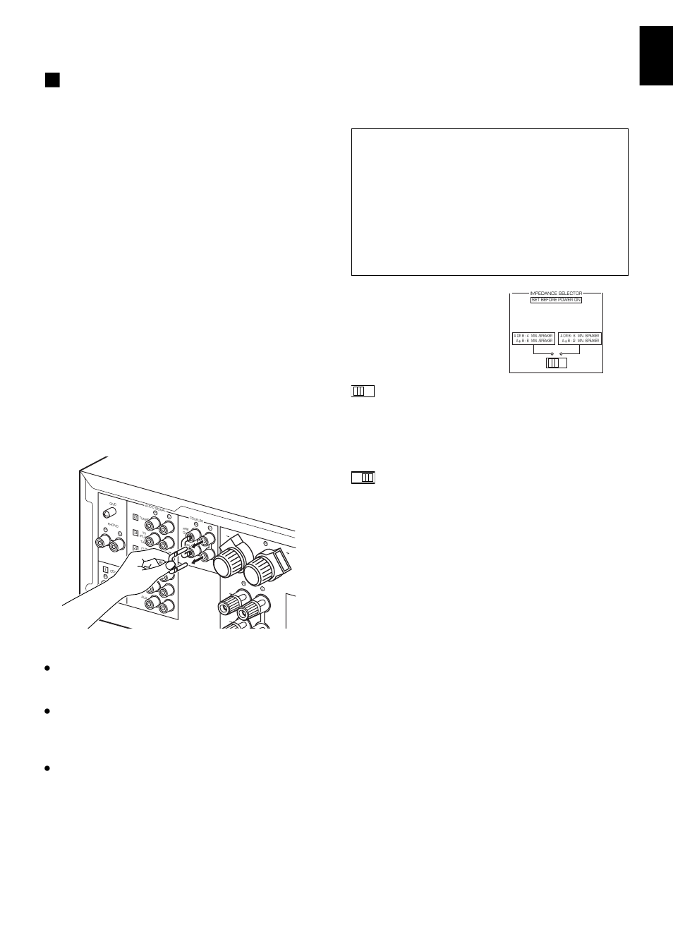 Rear panel parts, English, Gnd terminal (for turntable use) | Pre out/main in terminals, Impedance selector switch, Ac outlet(s) (switched) | Yamaha AX-596 User Manual | Page 13 / 19