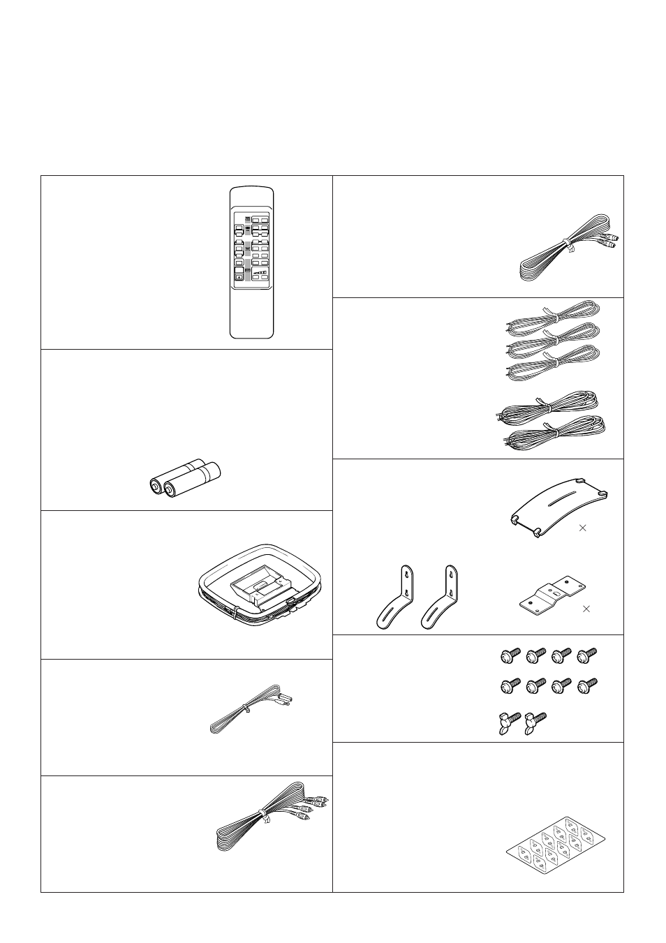 Supplied accessories, Remote control transmitter, Télécommande | Fernbedienung, Fjärrkontroll, Telecomando, Controlador remoto, Afstandbediening, Batteries (size aa, um/sum-3, r6, hp-7), Piles (format aa, um/sum-3, r6, hp-7) | Yamaha AV1 User Manual | Page 2 / 57