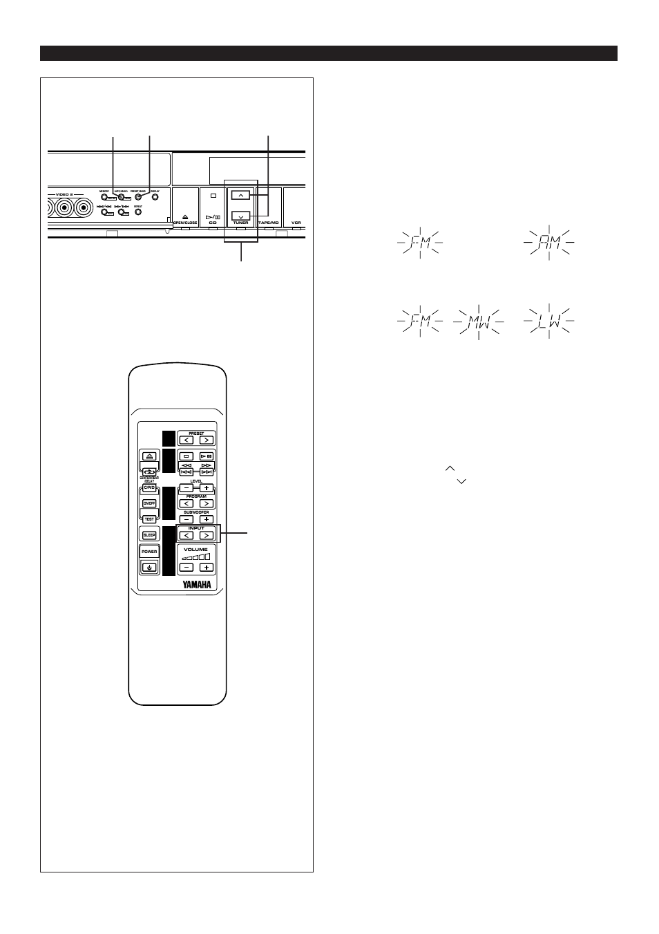 Manual tuning 1, E-34, Listening to a radio program | Except u.k. and europe models, U.k. and europe models | Yamaha AV1 User Manual | Page 36 / 57