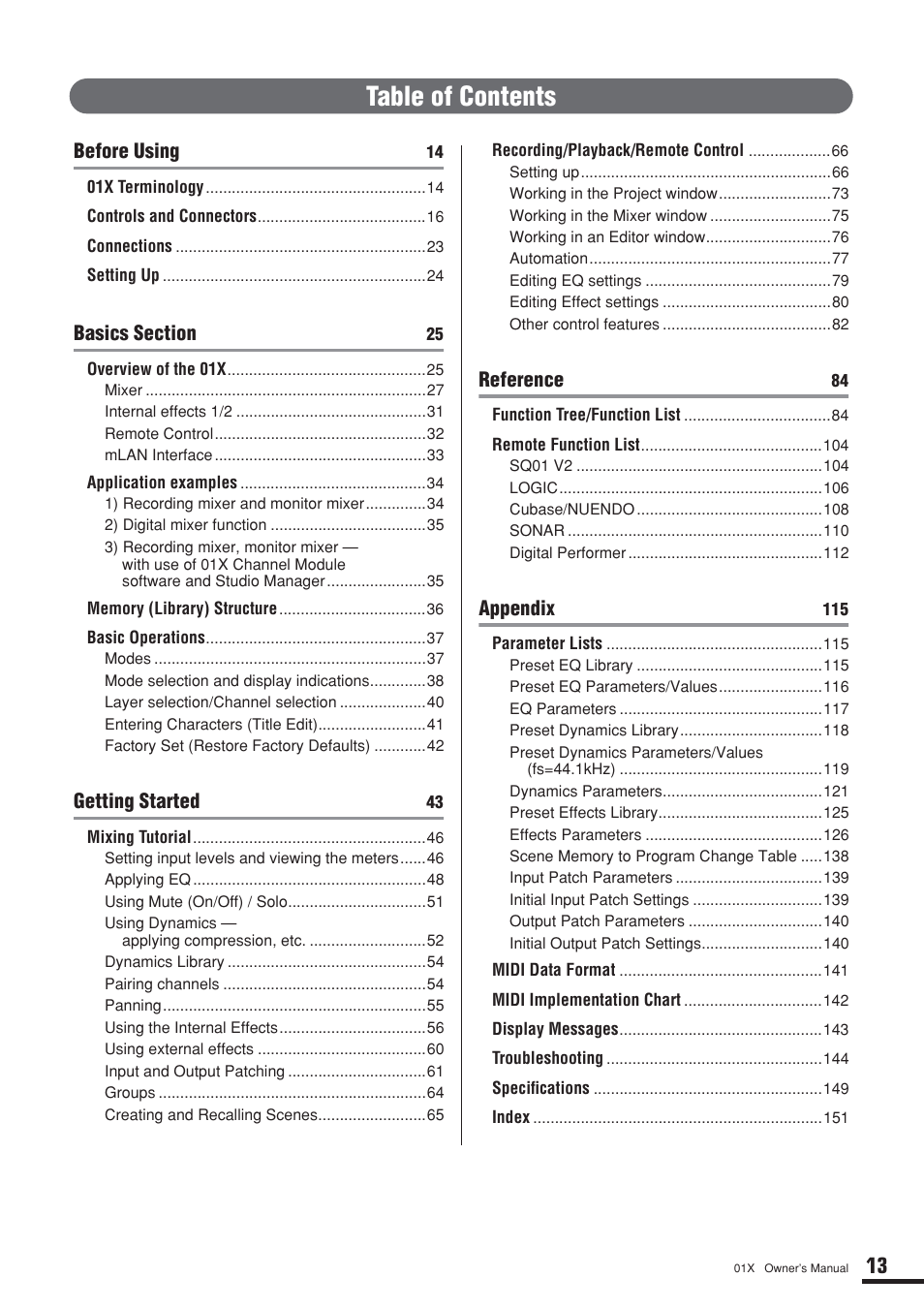 Yamaha DIGITAL MIXING STUDIO 01X User Manual | Page 13 / 156