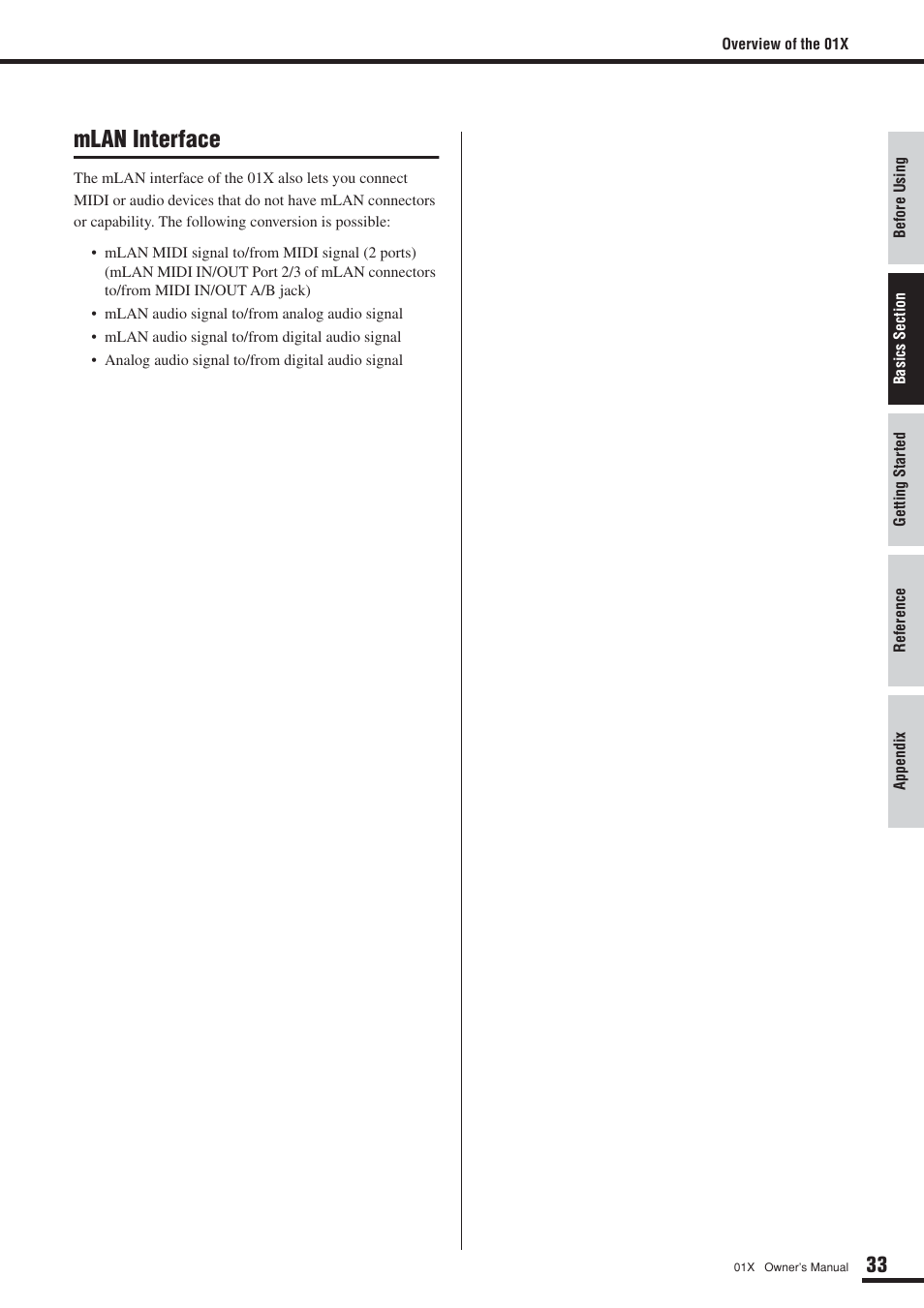 Mlan interface | Yamaha DIGITAL MIXING STUDIO 01X User Manual | Page 33 / 156