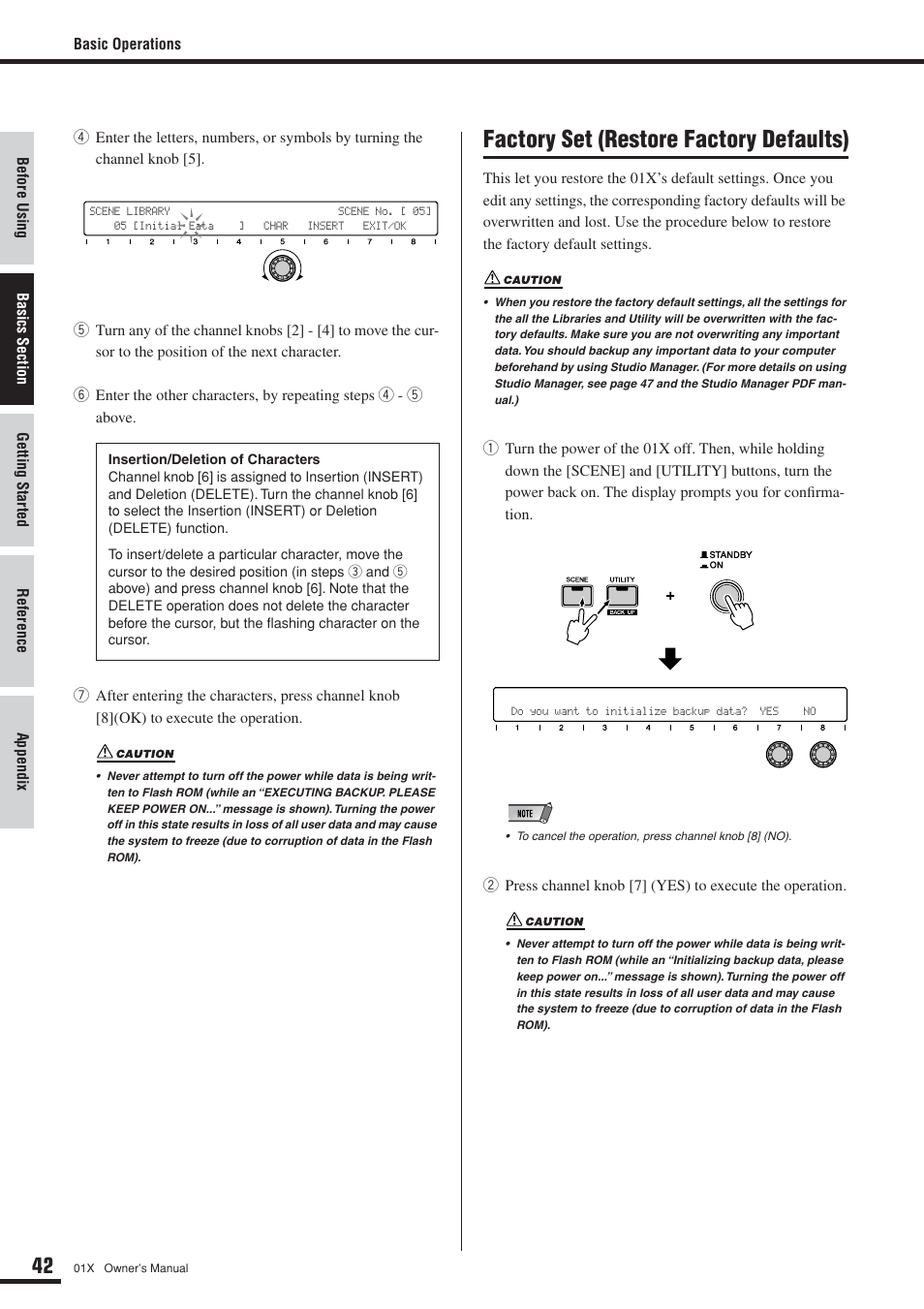 Factory set (restore factory defaults) | Yamaha DIGITAL MIXING STUDIO 01X User Manual | Page 42 / 156