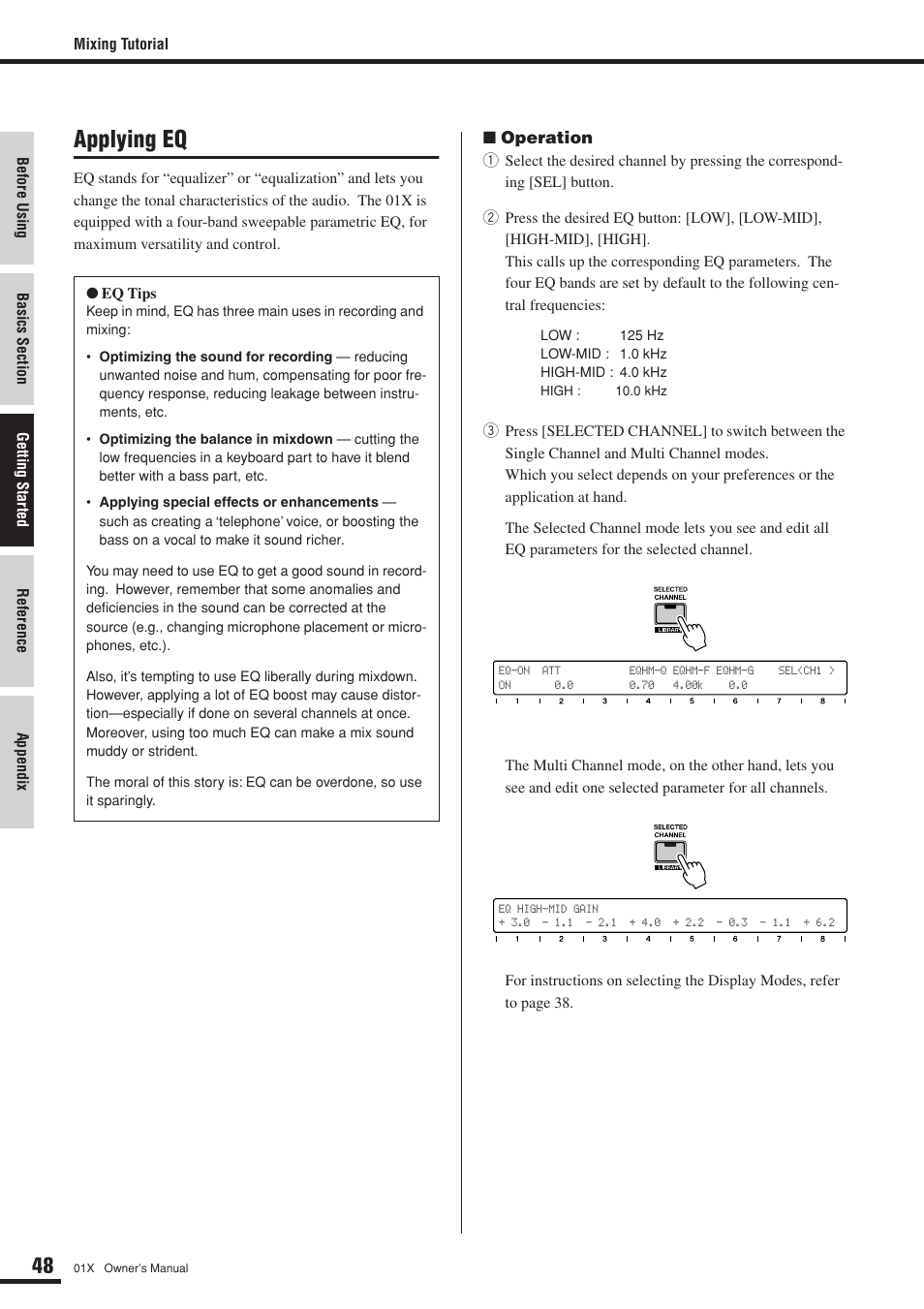 Applying eq | Yamaha DIGITAL MIXING STUDIO 01X User Manual | Page 48 / 156