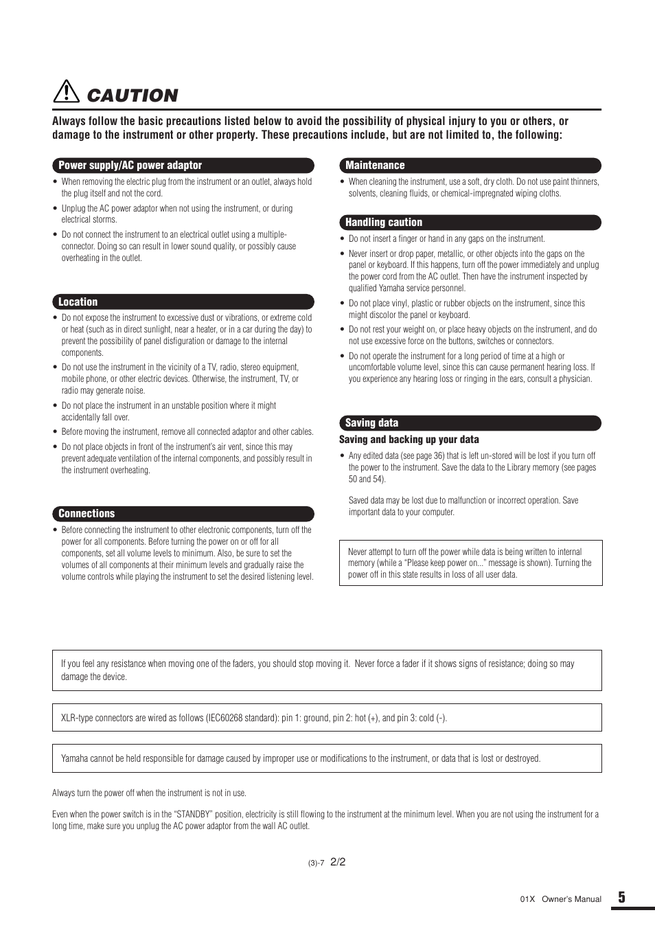 Caution | Yamaha DIGITAL MIXING STUDIO 01X User Manual | Page 5 / 156