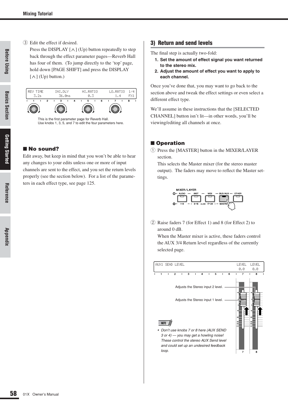3) return and send levels | Yamaha DIGITAL MIXING STUDIO 01X User Manual | Page 58 / 156