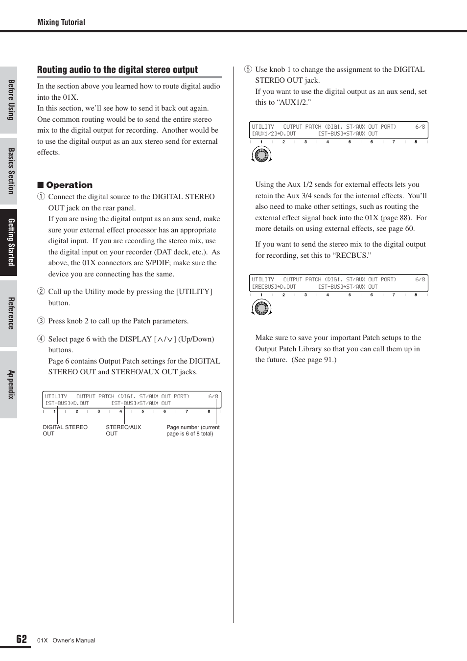 Routing audio to the digital stereo output | Yamaha DIGITAL MIXING STUDIO 01X User Manual | Page 62 / 156