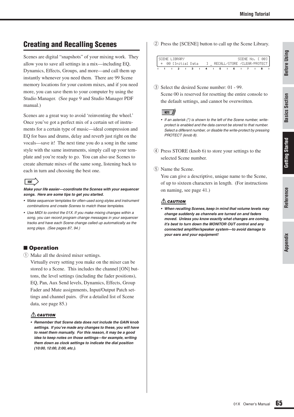 Creating and recalling scenes | Yamaha DIGITAL MIXING STUDIO 01X User Manual | Page 65 / 156