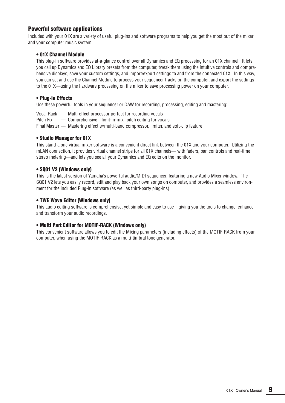 Yamaha DIGITAL MIXING STUDIO 01X User Manual | Page 9 / 156