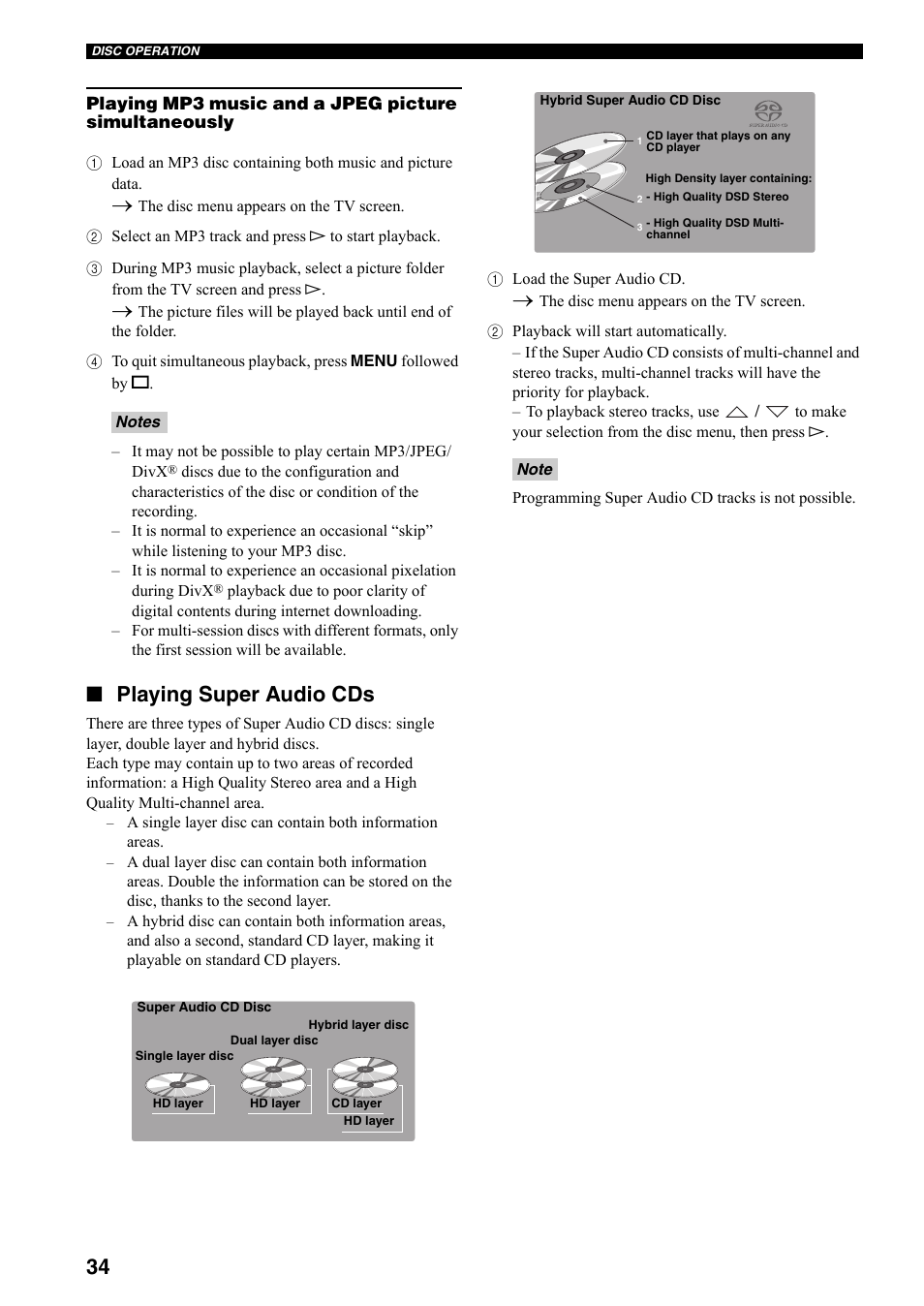 Playing super audio cds | Yamaha DVX-S301 User Manual | Page 39 / 65