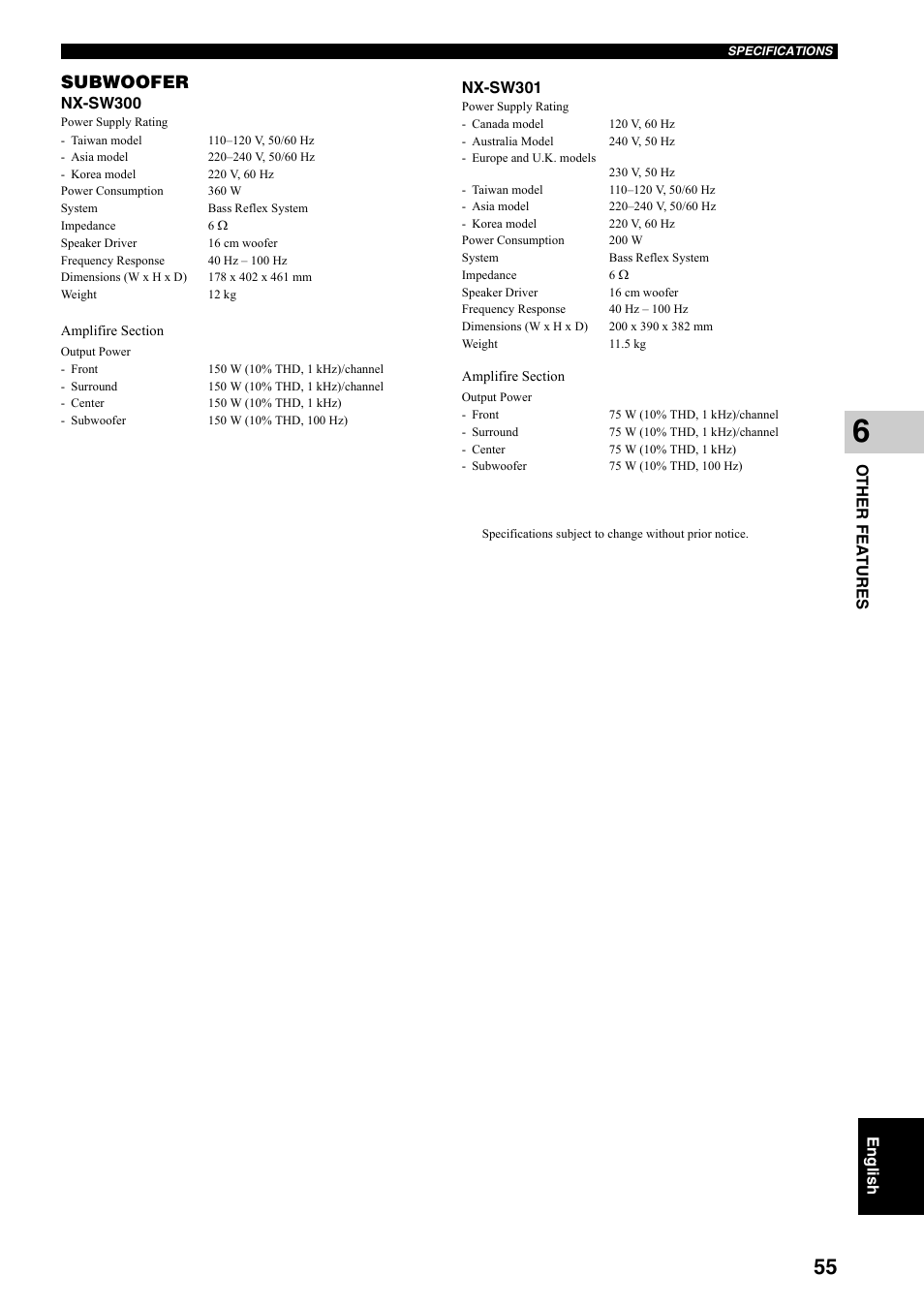 Subwoofer | Yamaha DVX-S301 User Manual | Page 60 / 65