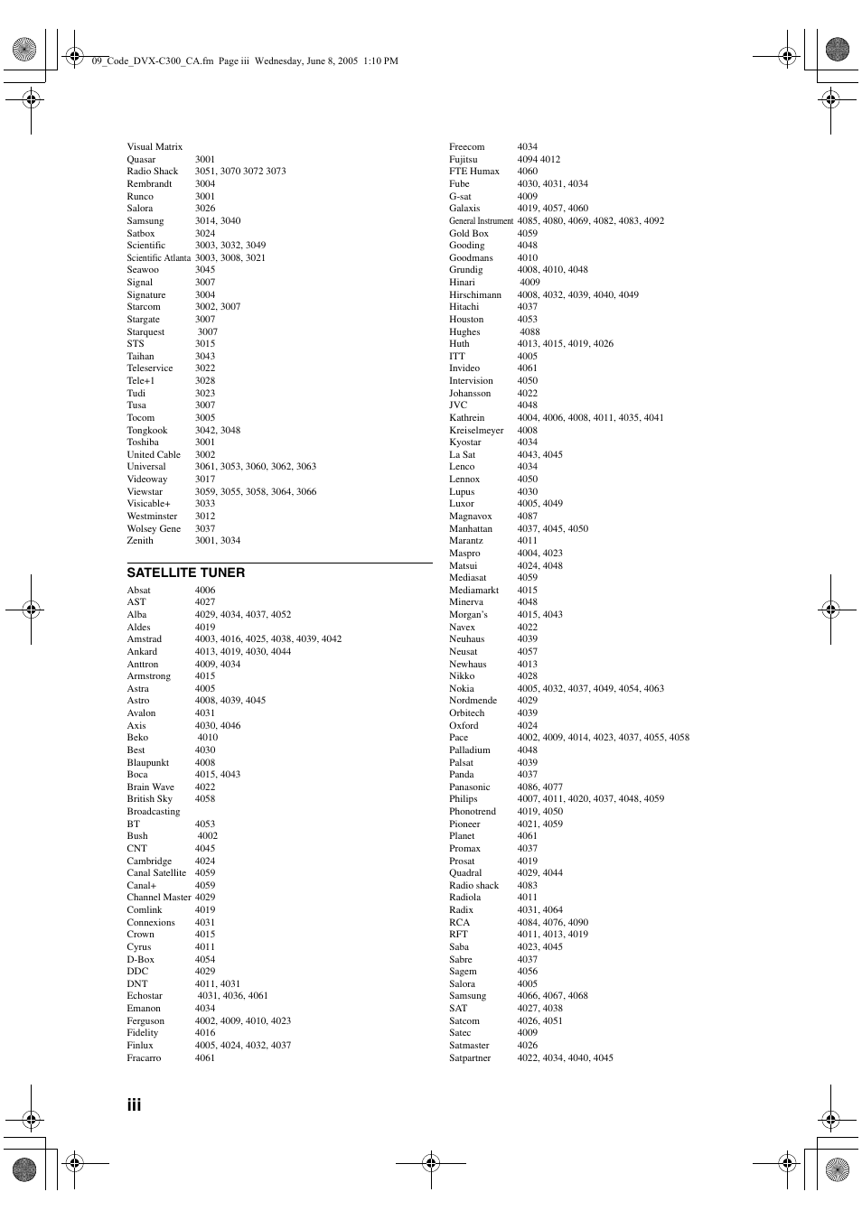 Satellite tuner | Yamaha DVX-S301 User Manual | Page 63 / 65