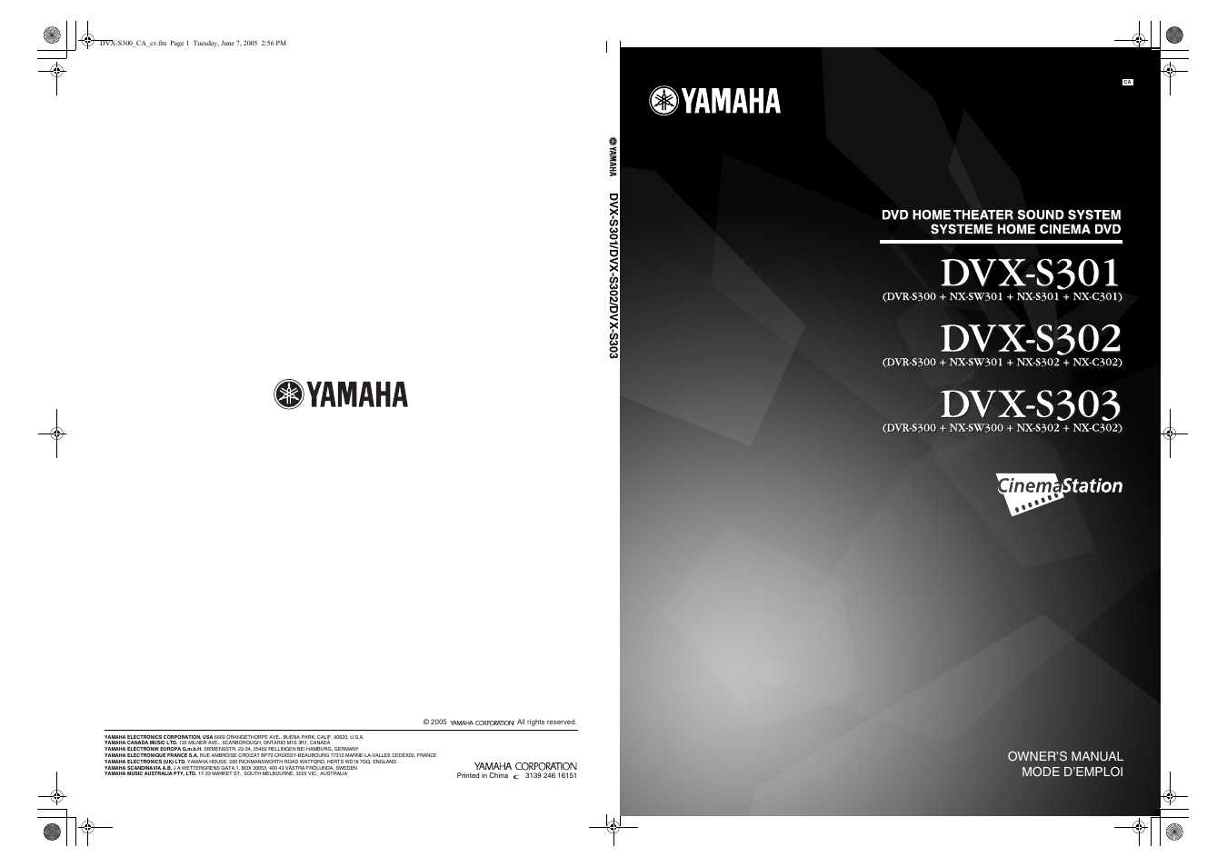 Owner’s manual mode d’emploi | Yamaha DVX-S301 User Manual | Page 65 / 65