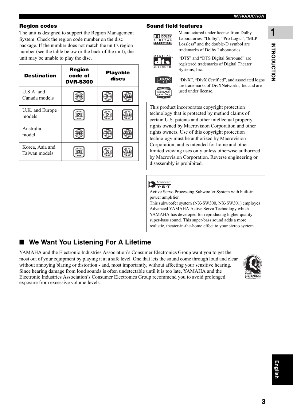 We want you listening for a lifetime | Yamaha DVX-S301 User Manual | Page 8 / 65