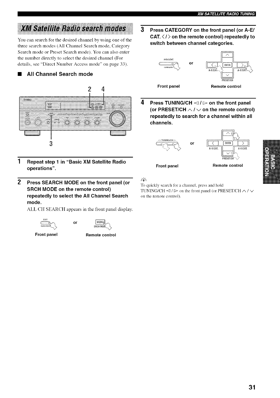 Xm satellite radio search modes | Yamaha RX-497 User Manual | Page 35 / 53