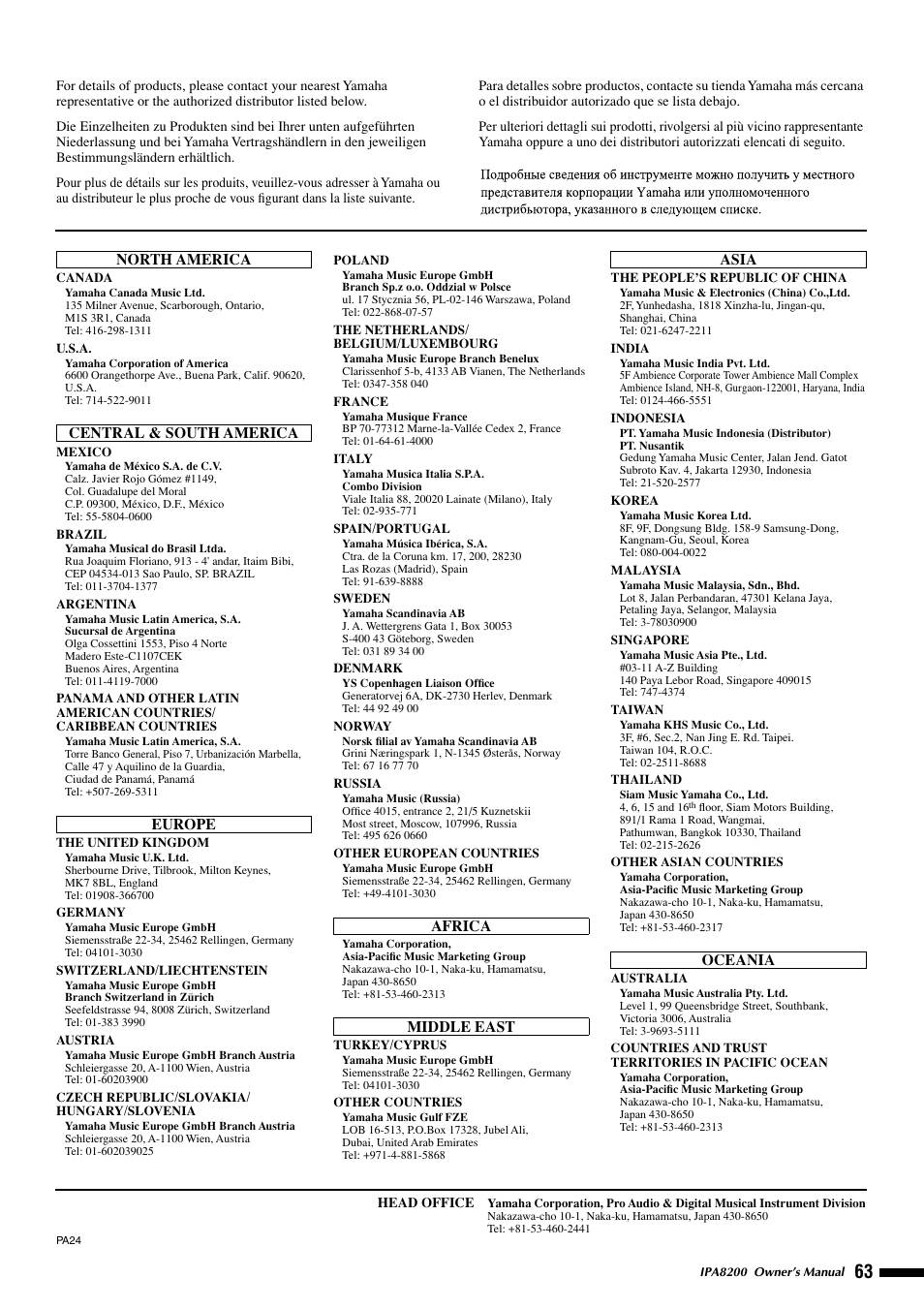 Yamaha IPA8200 User Manual | Page 18 / 19