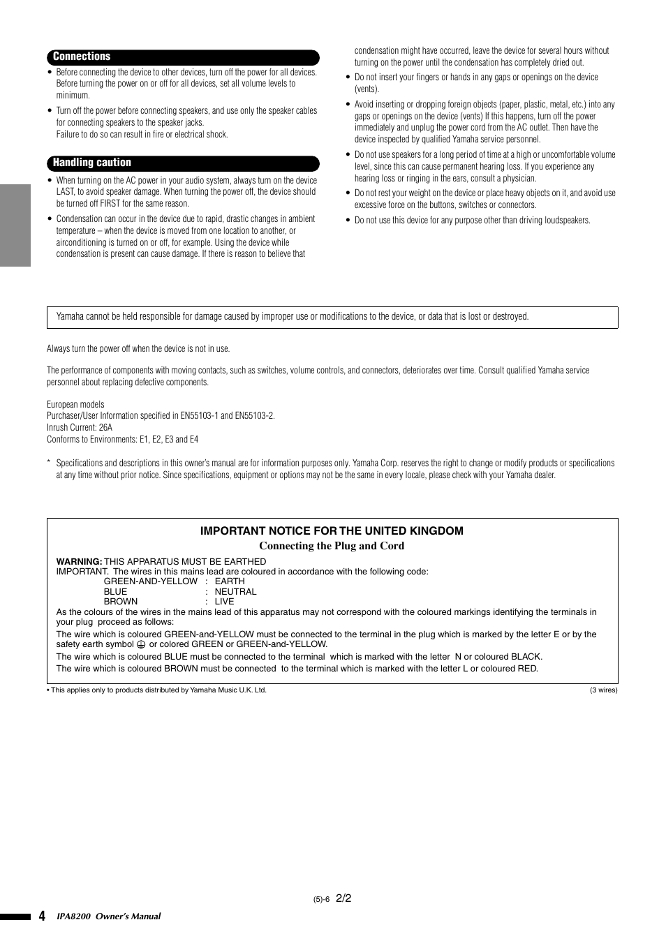 Yamaha IPA8200 User Manual | Page 4 / 19