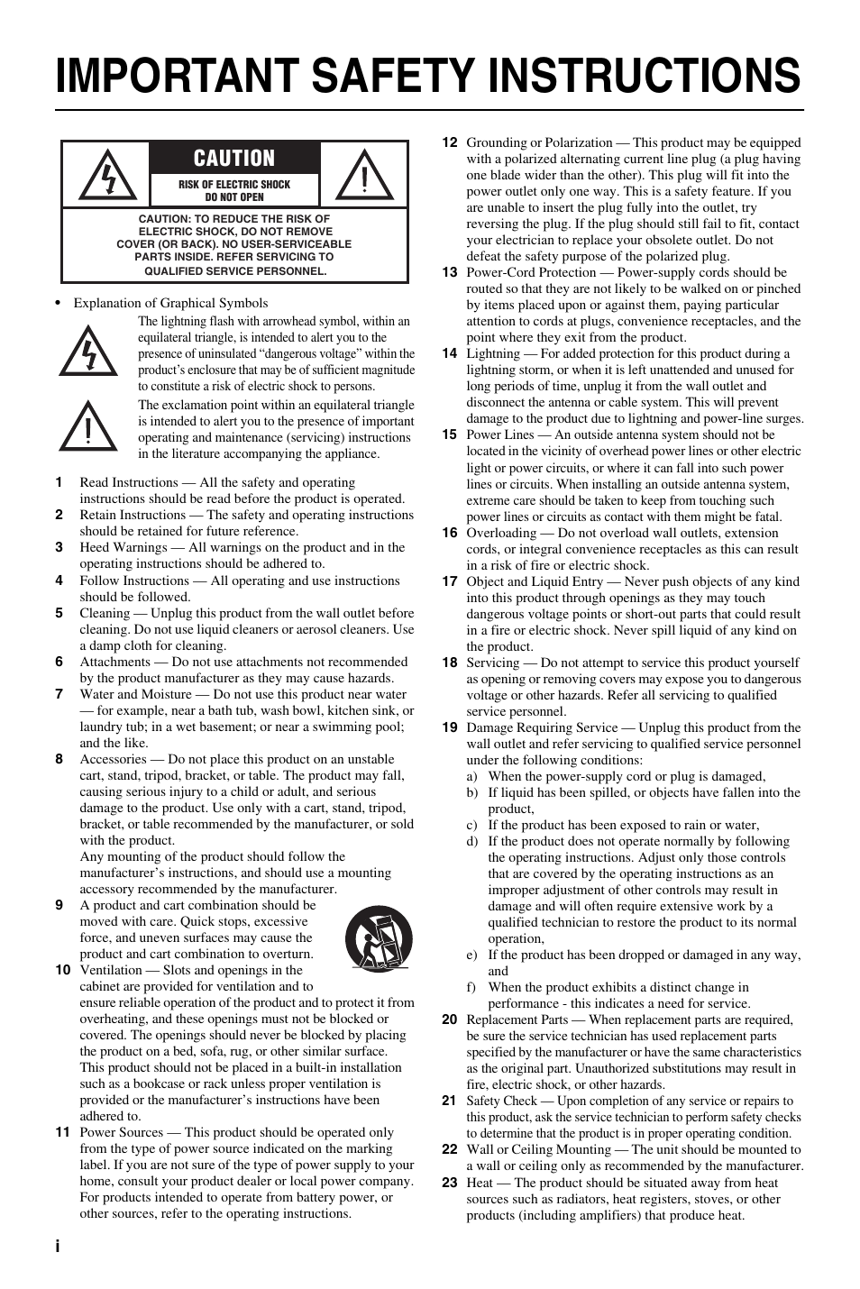 Important safety instructions, Caution | Yamaha DV-S6160 User Manual | Page 2 / 46