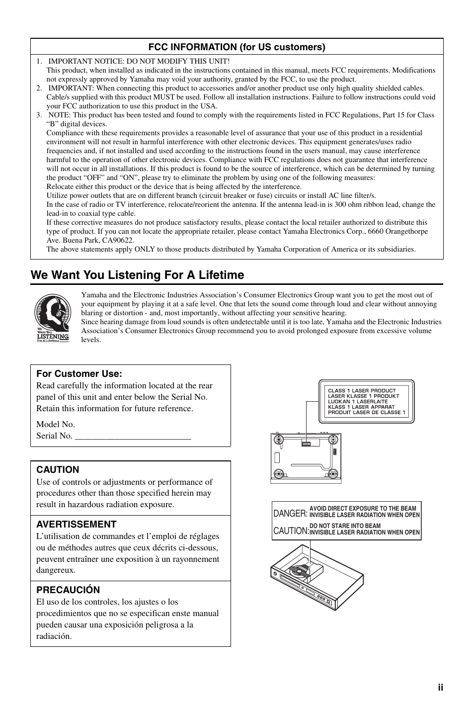 We want you listening for a lifetime | Yamaha DV-S6160 User Manual | Page 3 / 46