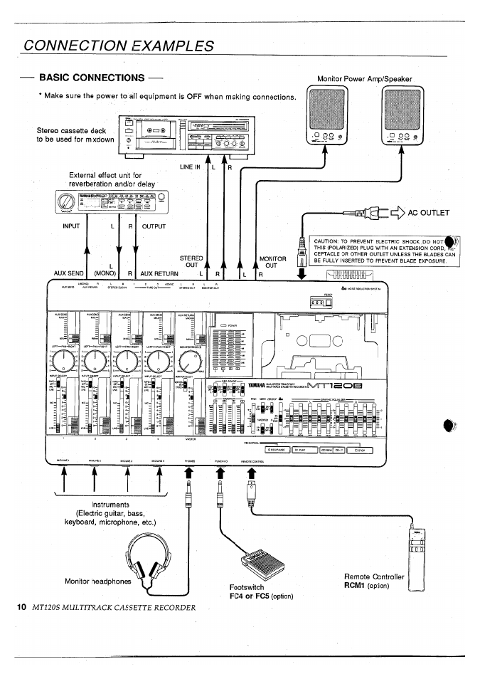 Connection examples, Basic connections | Yamaha MT120S User Manual | Page 12 / 81
