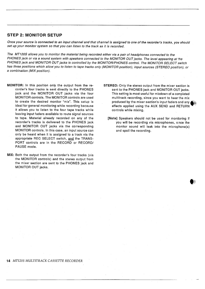 Step 2: monitor setup | Yamaha MT120S User Manual | Page 16 / 81