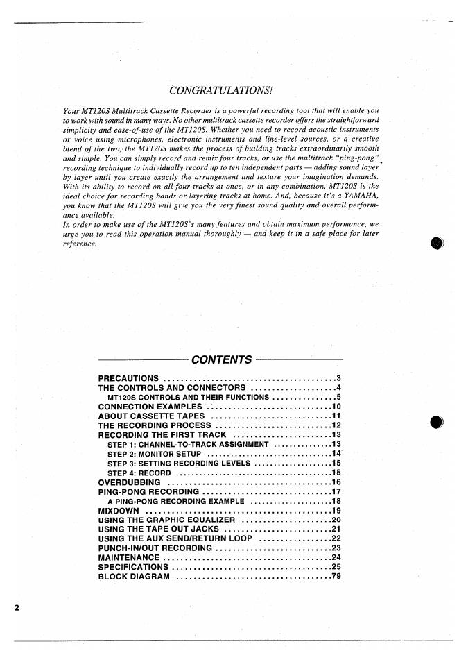 Yamaha MT120S User Manual | Page 4 / 81