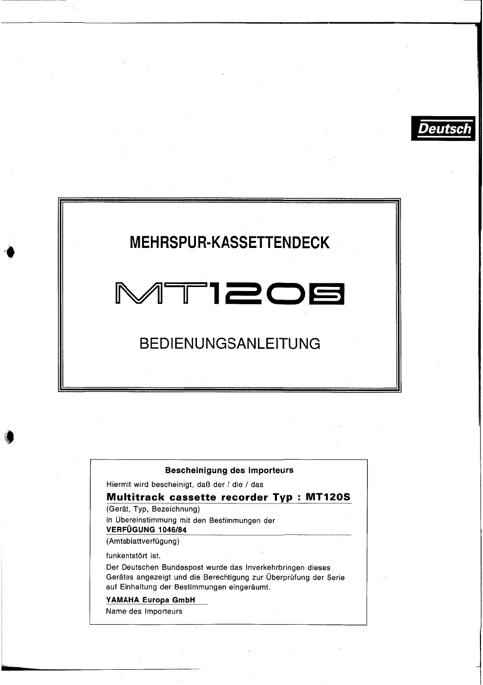 Multitrack cassette recorder typ : mt120s, Deutsch, Bedienungsanleitung | Mehrspur-kassettendeck | Yamaha MT120S User Manual | Page 53 / 81