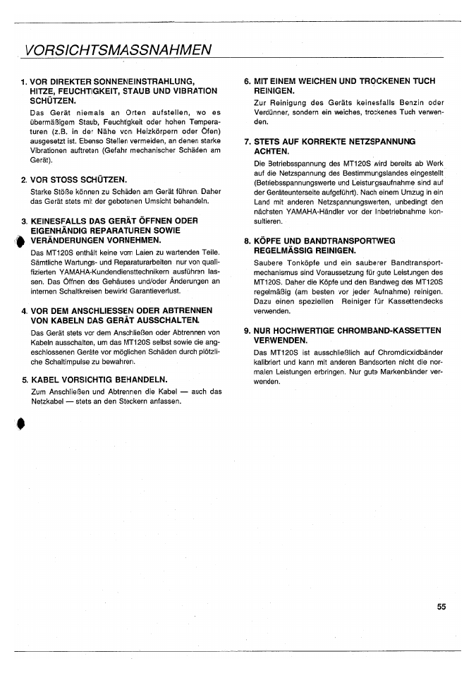 Vorsichtsmassnahmen | Yamaha MT120S User Manual | Page 55 / 81