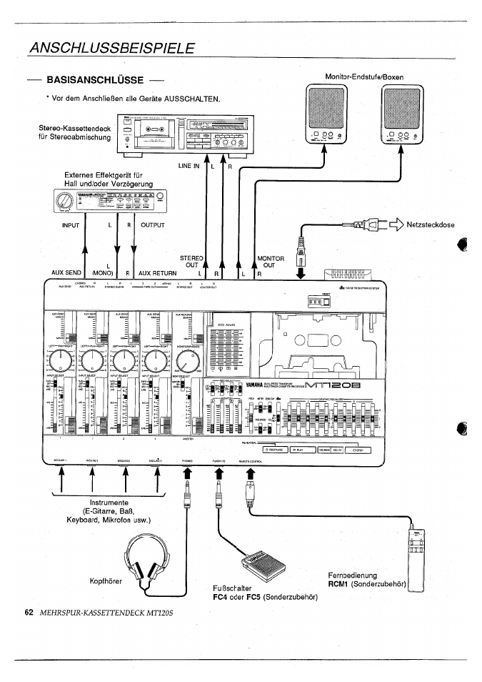 Anschl uss be is fiele, Basisanschlusse, Anschlussbeispiele | 4üüp, O oo | Yamaha MT120S User Manual | Page 62 / 81