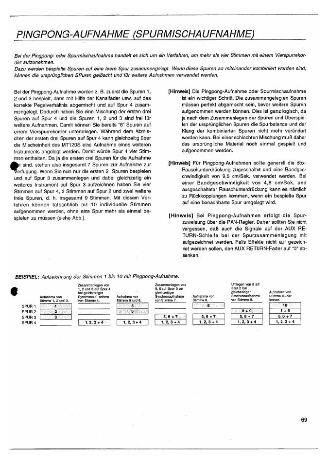 Pingpong-aufnahme (spurmischaufnahme) | Yamaha MT120S User Manual | Page 69 / 81