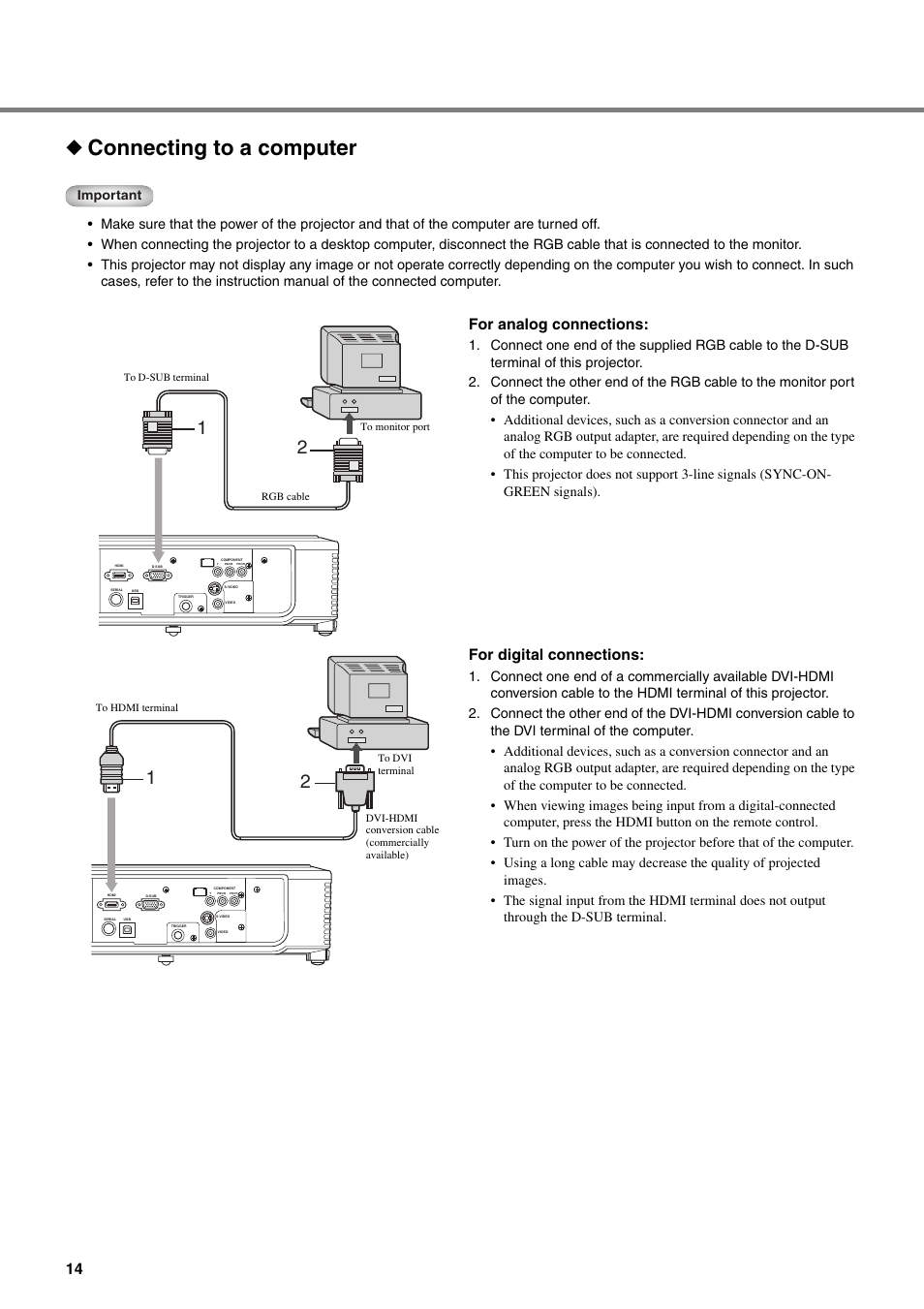 Connecting to a computer, For analog connections, For digital connections | Yamaha DPX-830 User Manual | Page 18 / 46