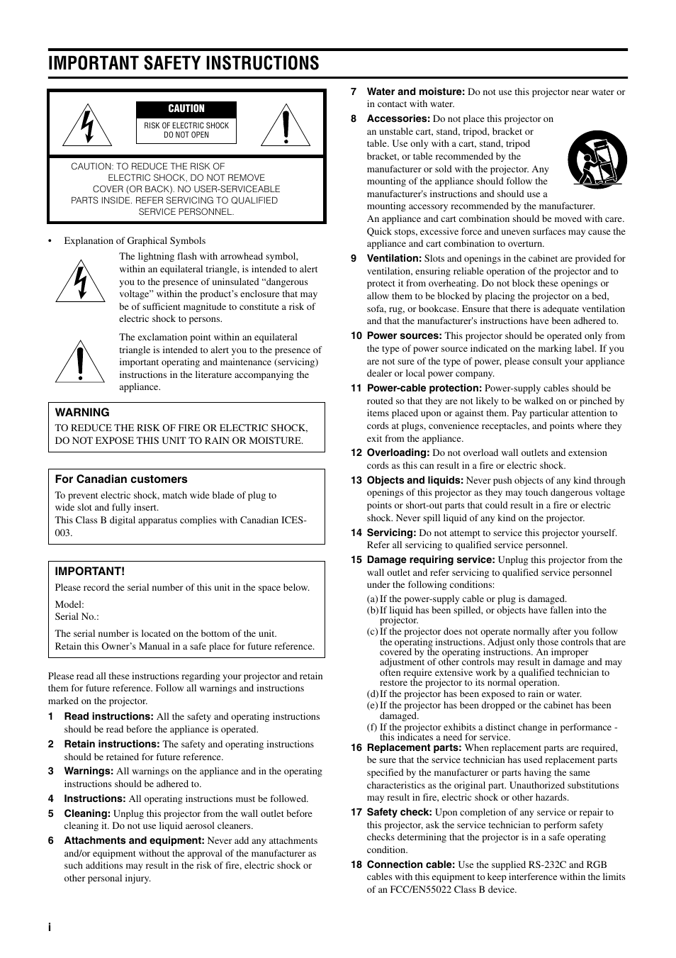 Important safety instructions | Yamaha DPX-830 User Manual | Page 2 / 46