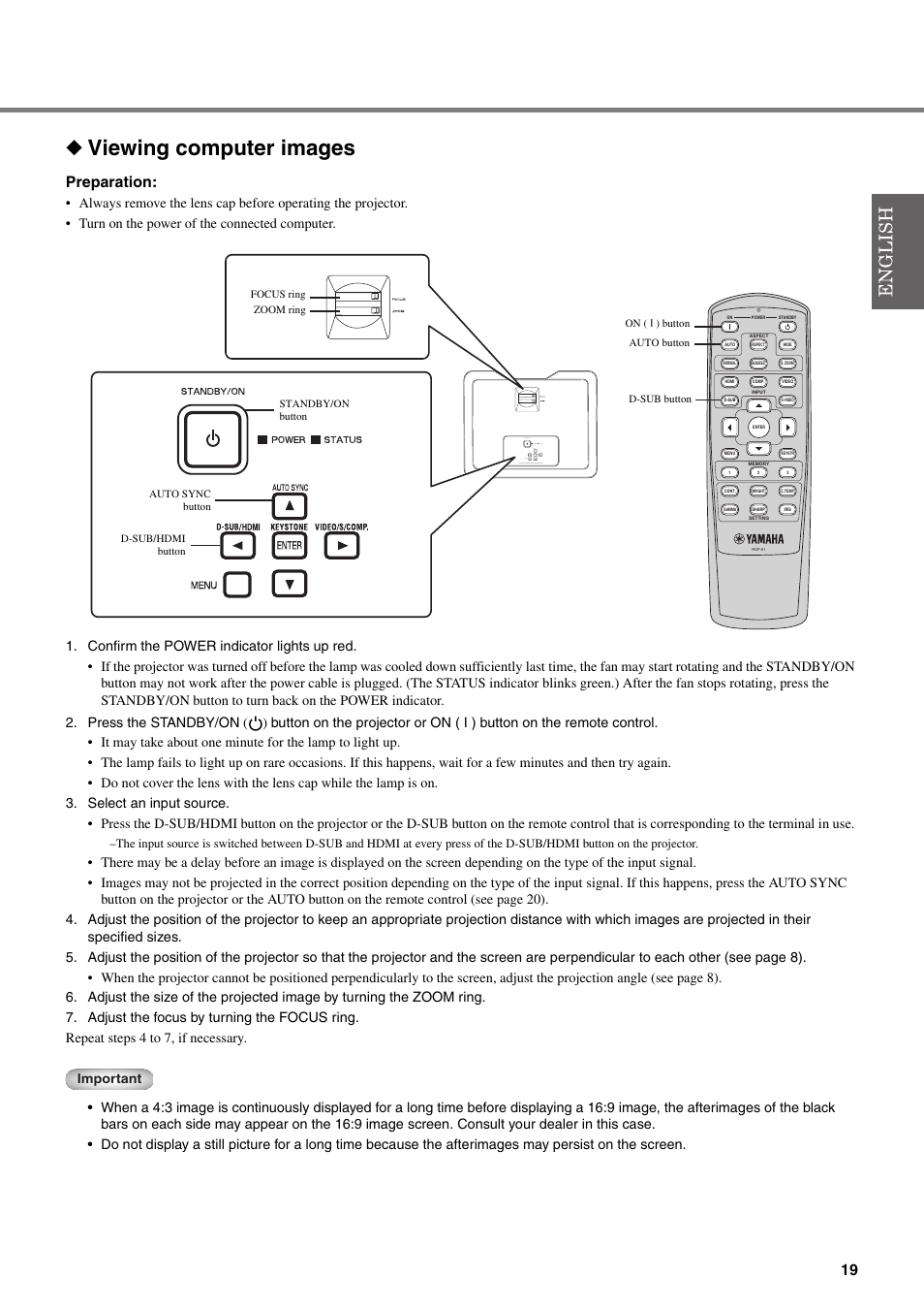 Viewing computer images, Preparation | Yamaha DPX-830 User Manual | Page 23 / 46