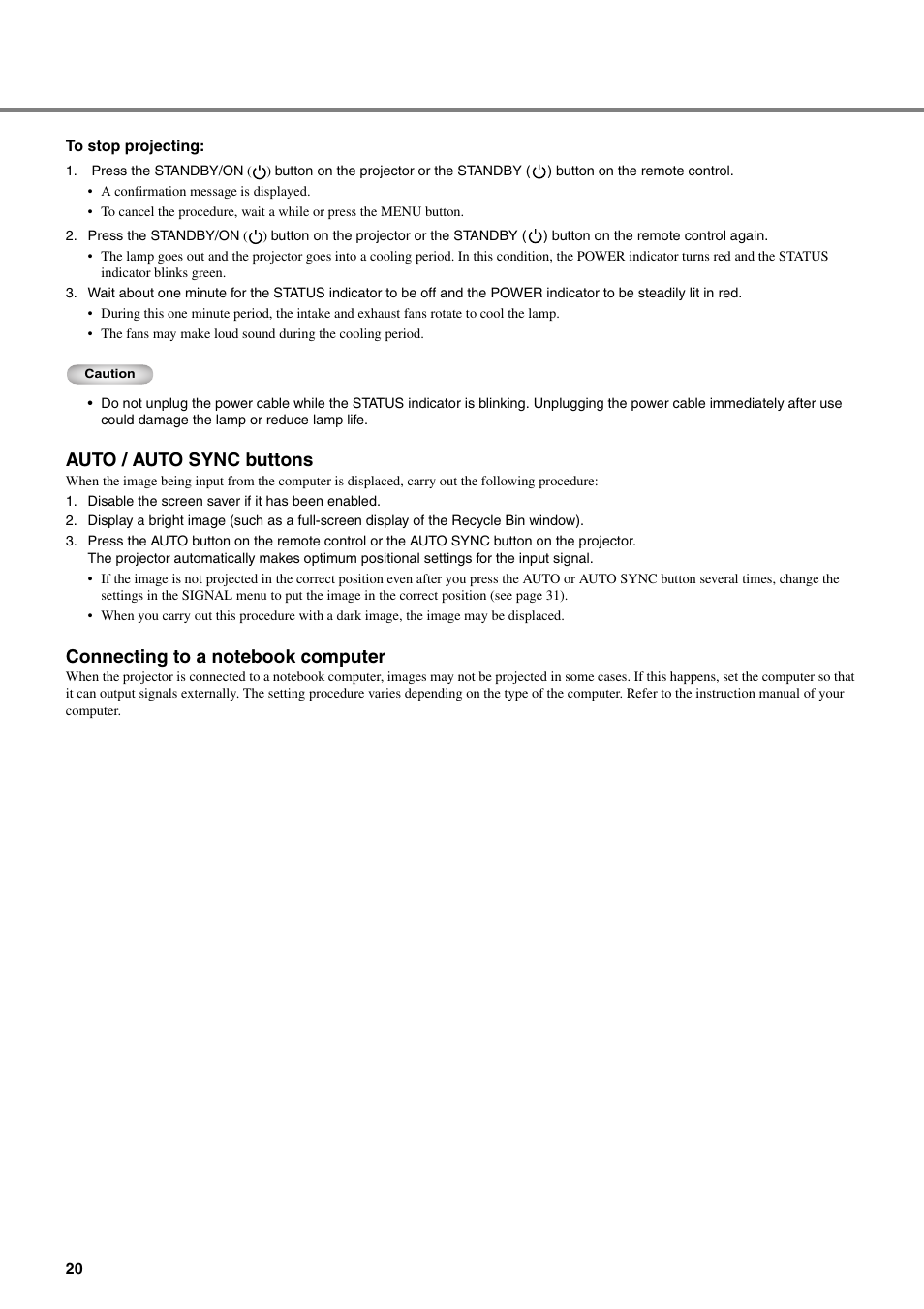 Auto / auto sync buttons, Connecting to a notebook computer | Yamaha DPX-830 User Manual | Page 24 / 46
