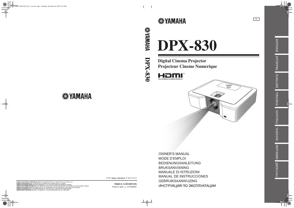 Dpx-830 | Yamaha DPX-830 User Manual | Page 46 / 46