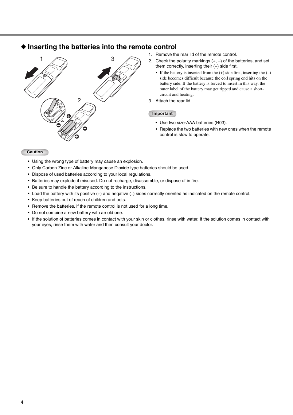 Inserting the batteries into the remote control | Yamaha DPX-830 User Manual | Page 8 / 46