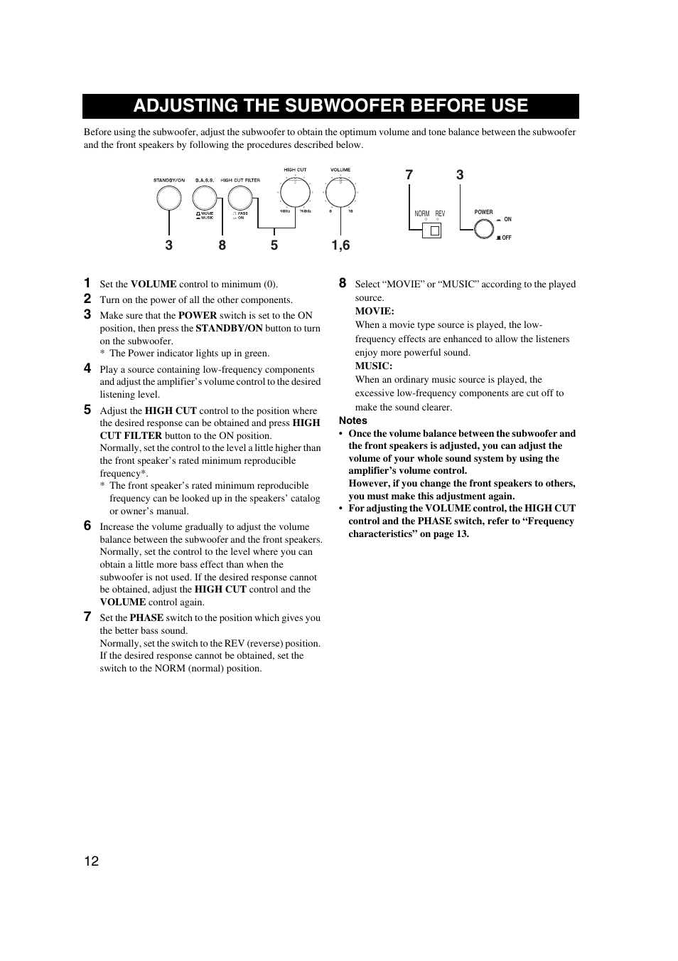 Adjusting the subwoofer before use | Yamaha YST-SW325 User Manual | Page 16 / 20