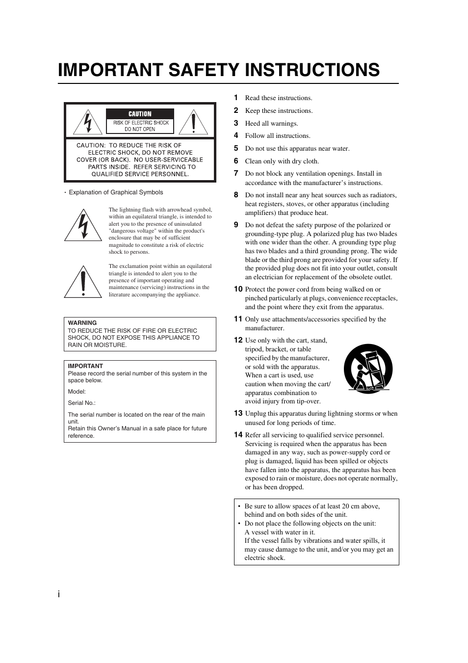 Important safety instructions | Yamaha YST-SW325 User Manual | Page 2 / 20