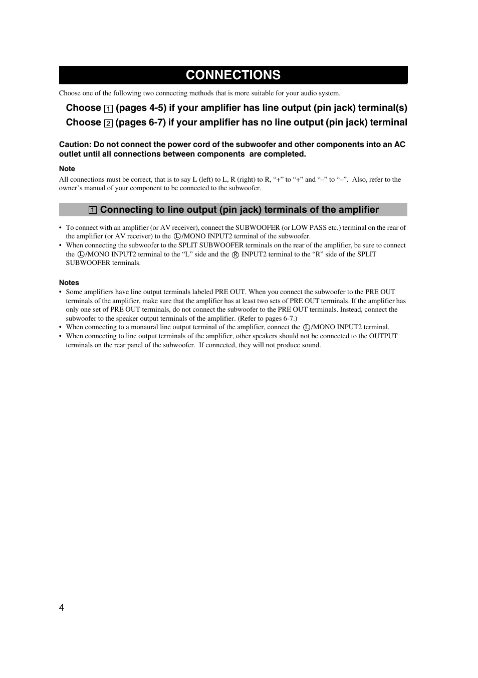 Connections | Yamaha YST-SW325 User Manual | Page 8 / 20