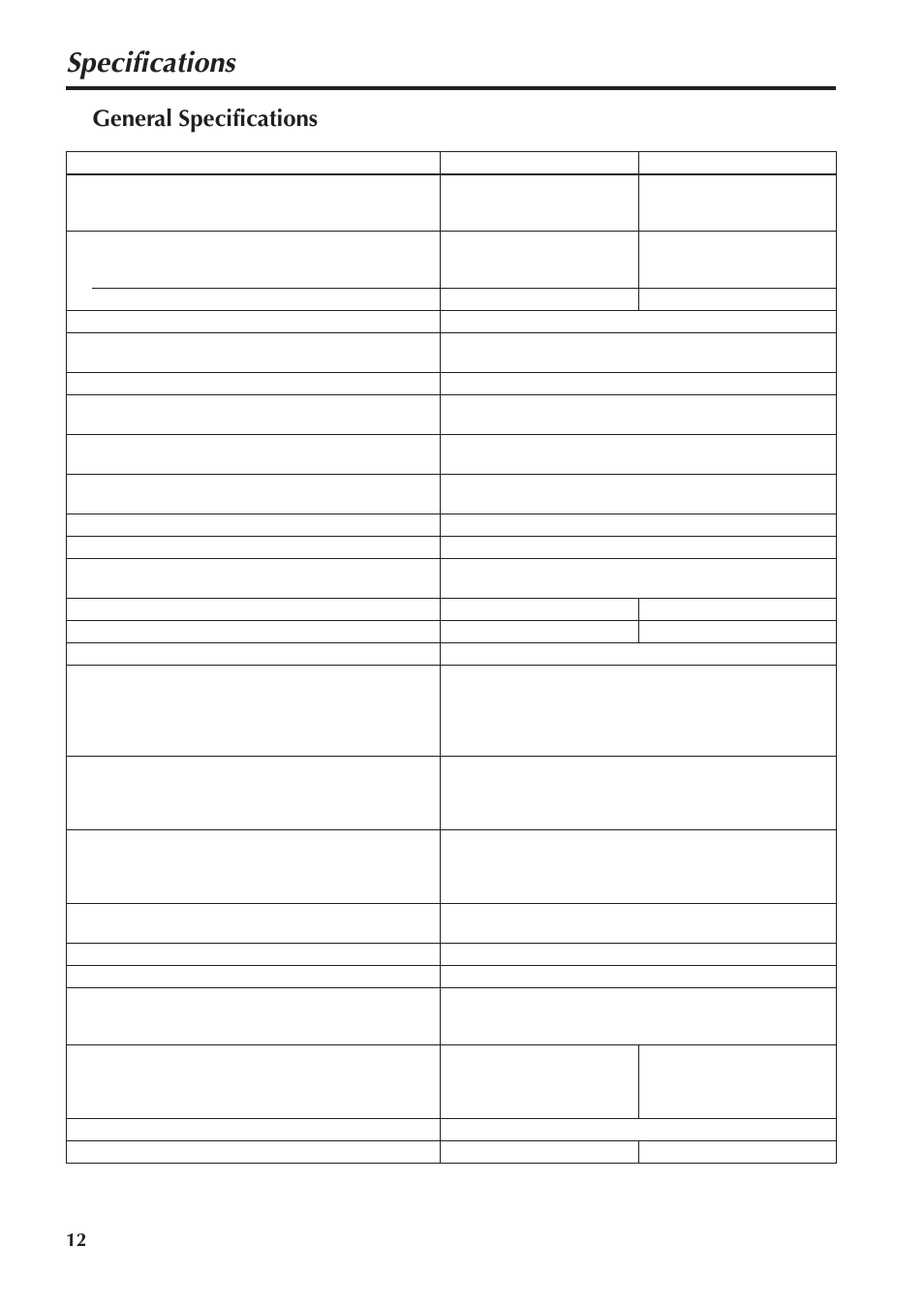 Specifications, General specifications | Yamaha XS250 User Manual | Page 12 / 15