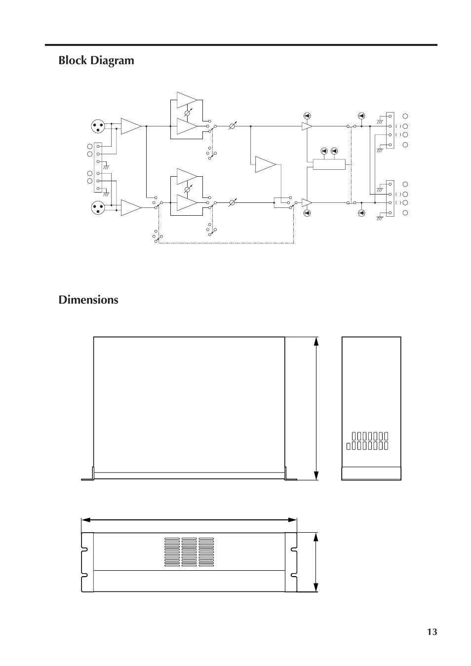Block diagram, Dimensions | Yamaha XS250 User Manual | Page 13 / 15