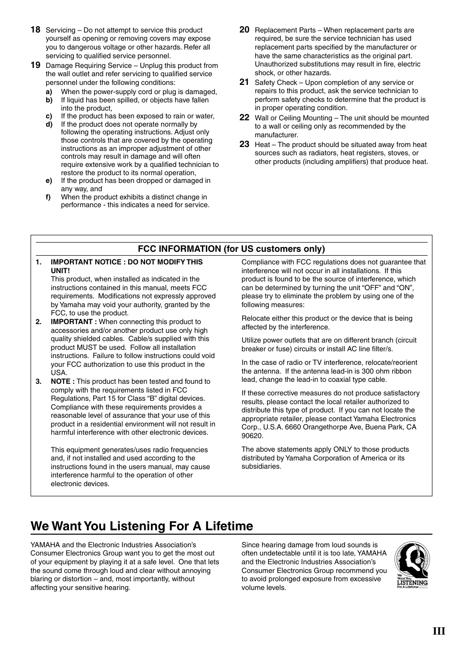We want you listening for a lifetime | Yamaha NS-P320 User Manual | Page 3 / 19