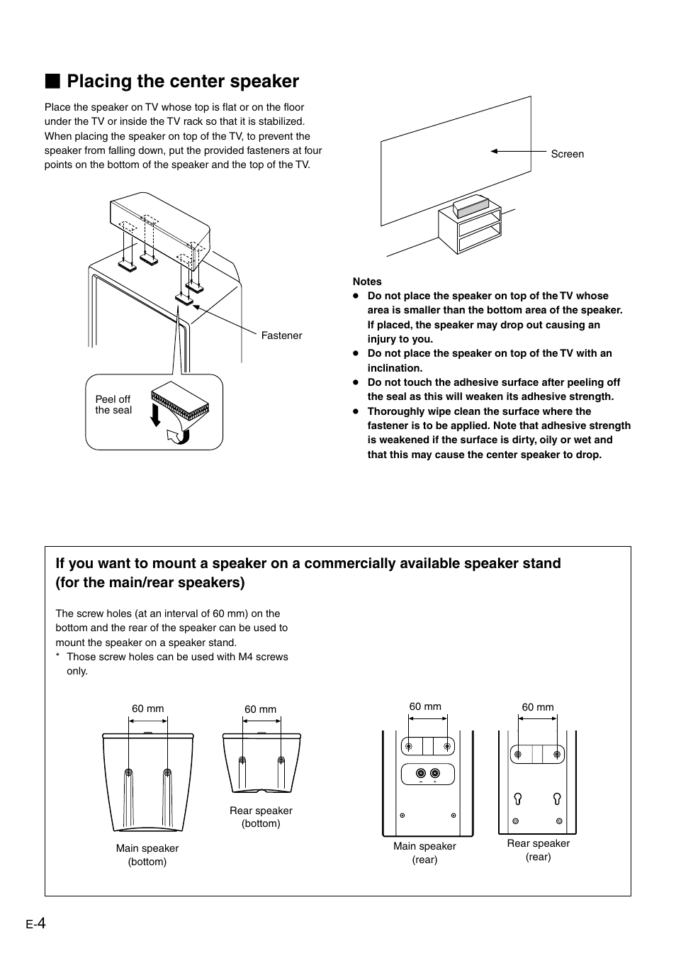 Placing the center speaker | Yamaha NS-P320 User Manual | Page 8 / 19