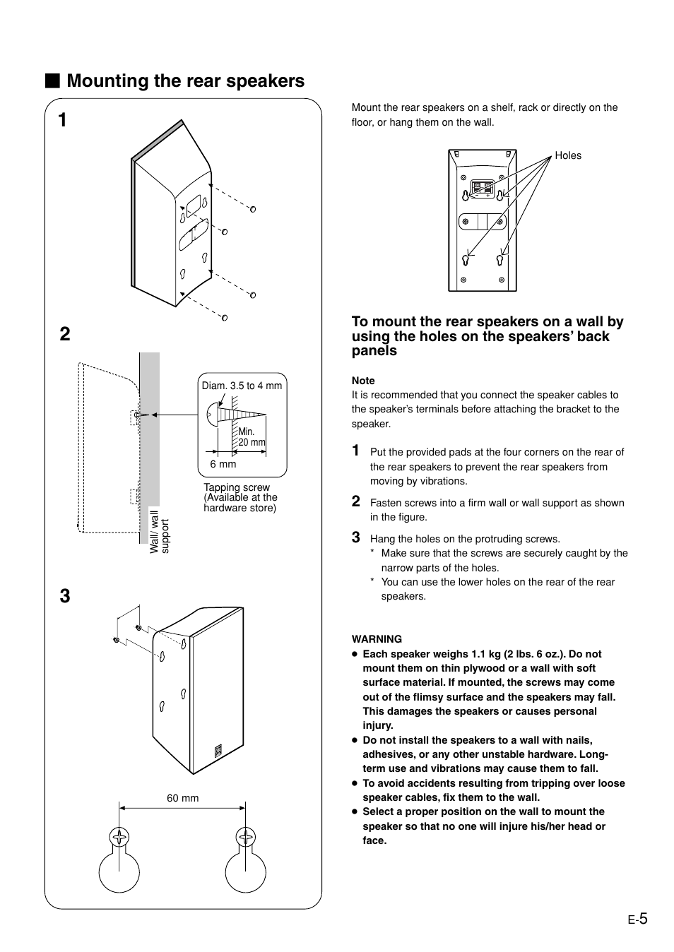 Mounting the rear speakers | Yamaha NS-P320 User Manual | Page 9 / 19
