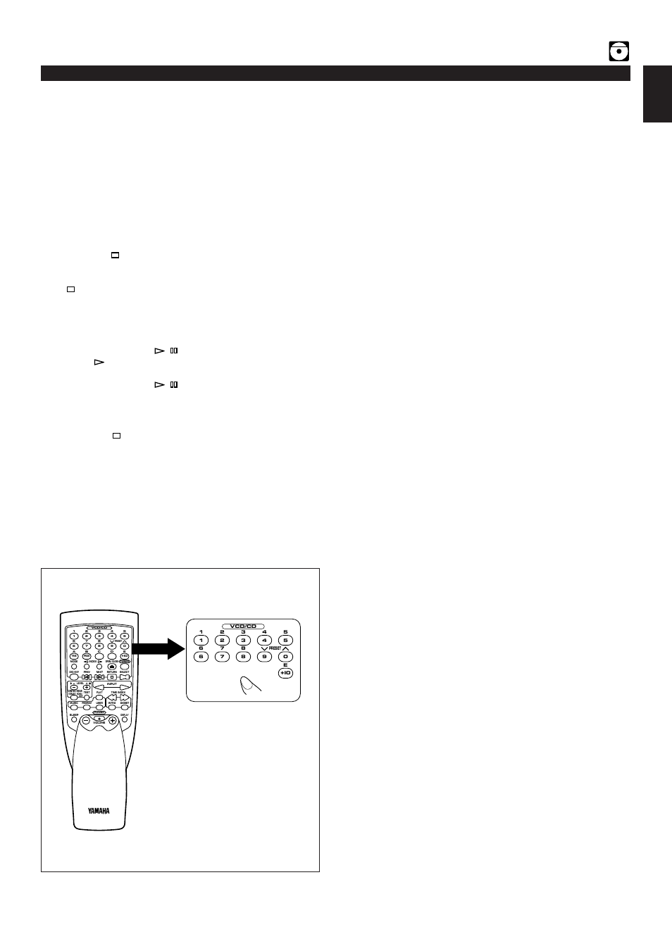 Direct-selection playback, E-15 english, Video cd player operation | Direct operation, Playxchange, For easier operation, Do not push the disc table while it is moving, Press the stop button | Yamaha EM-202VCD User Manual | Page 23 / 51