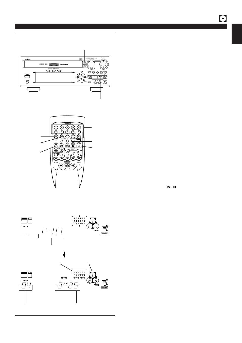 Program play, E-17 english, Video cd player operation | Time, Load discs and close the disc table, Echo, Version 2.0 / playback control | Yamaha EM-202VCD User Manual | Page 25 / 51