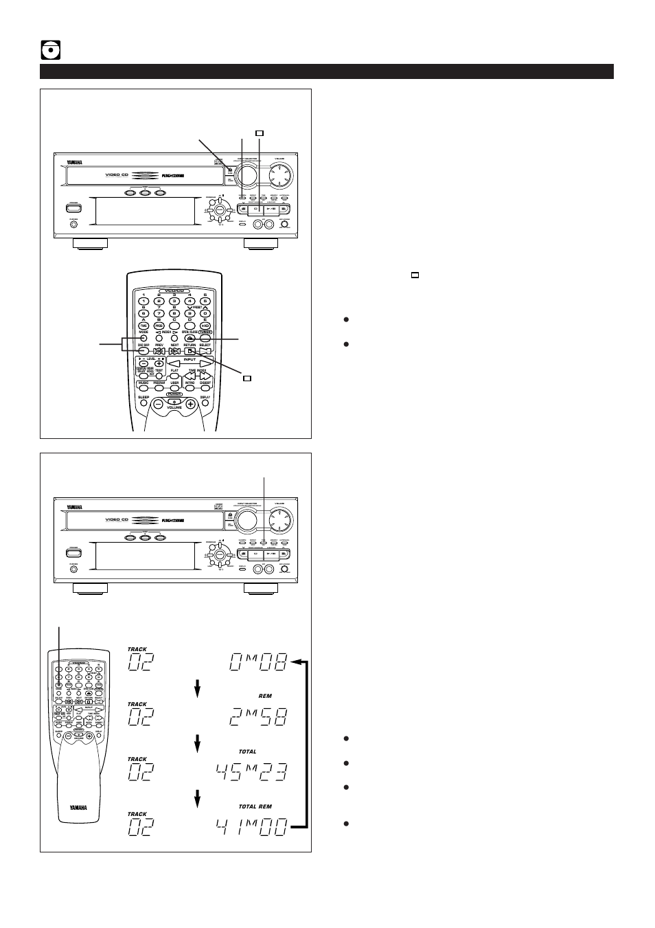 Random play, Switching the time display, E-20 | Video cd player operation, Time, Load discs and close the disc table, Echo, Version 2.0 / playback control | Yamaha EM-202VCD User Manual | Page 28 / 51