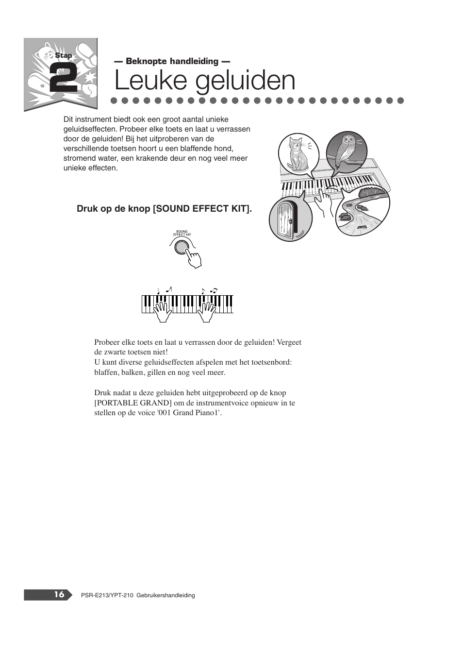 Stap 2, Leuke geluiden | Yamaha Portatone PSR-E213 User Manual | Page 16 / 72