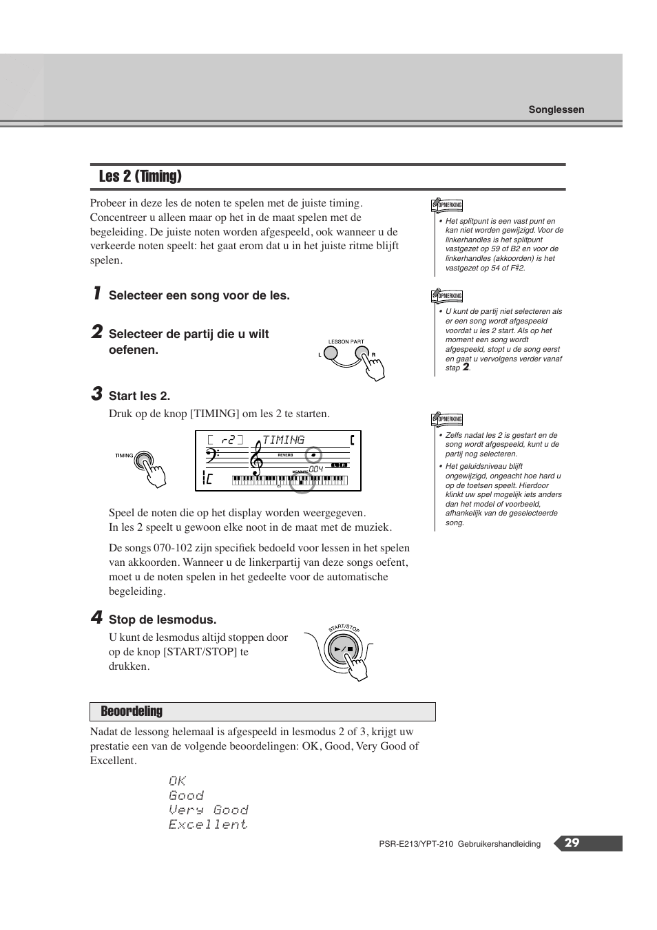 Les 2 (timing), Beoordeling | Yamaha Portatone PSR-E213 User Manual | Page 29 / 72