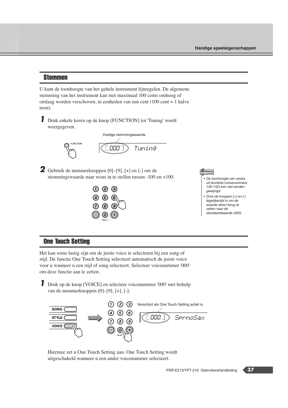 Stemmen, One touch setting, Stemmen one touch setting | Yamaha Portatone PSR-E213 User Manual | Page 37 / 72