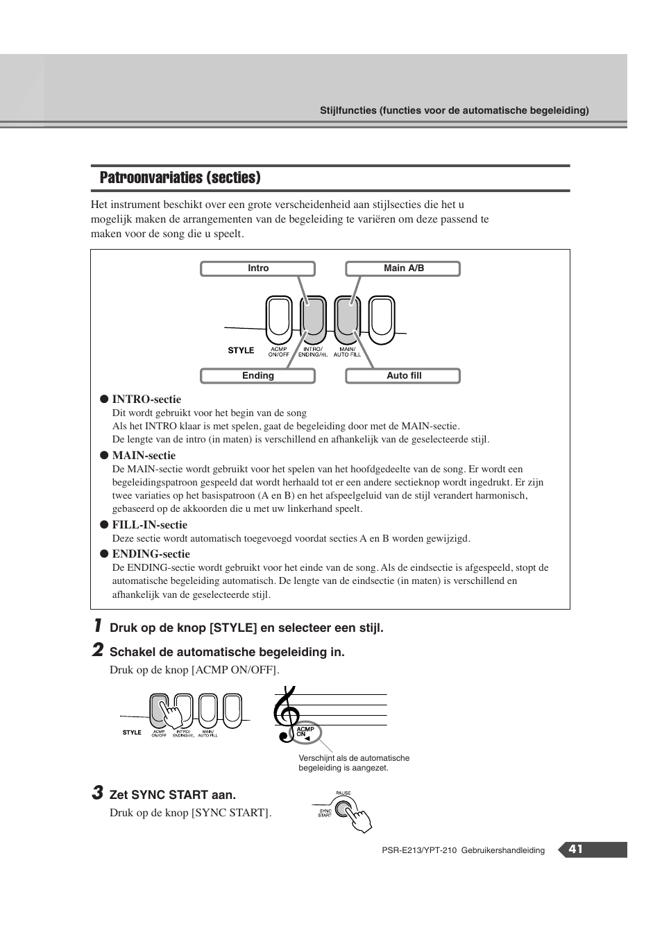 Patroonvariaties (secties) | Yamaha Portatone PSR-E213 User Manual | Page 41 / 72